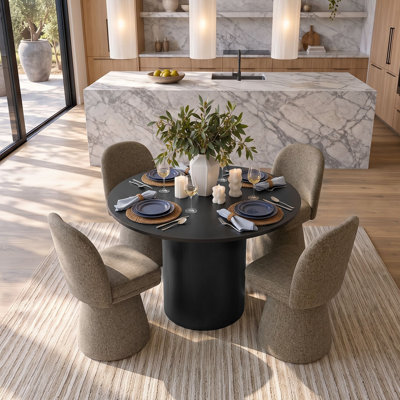 Ensemble de table de salle à manger pour 4 personnes avec table ronde et 4 chaises de salle à manger pivotantes en tissu Tweed