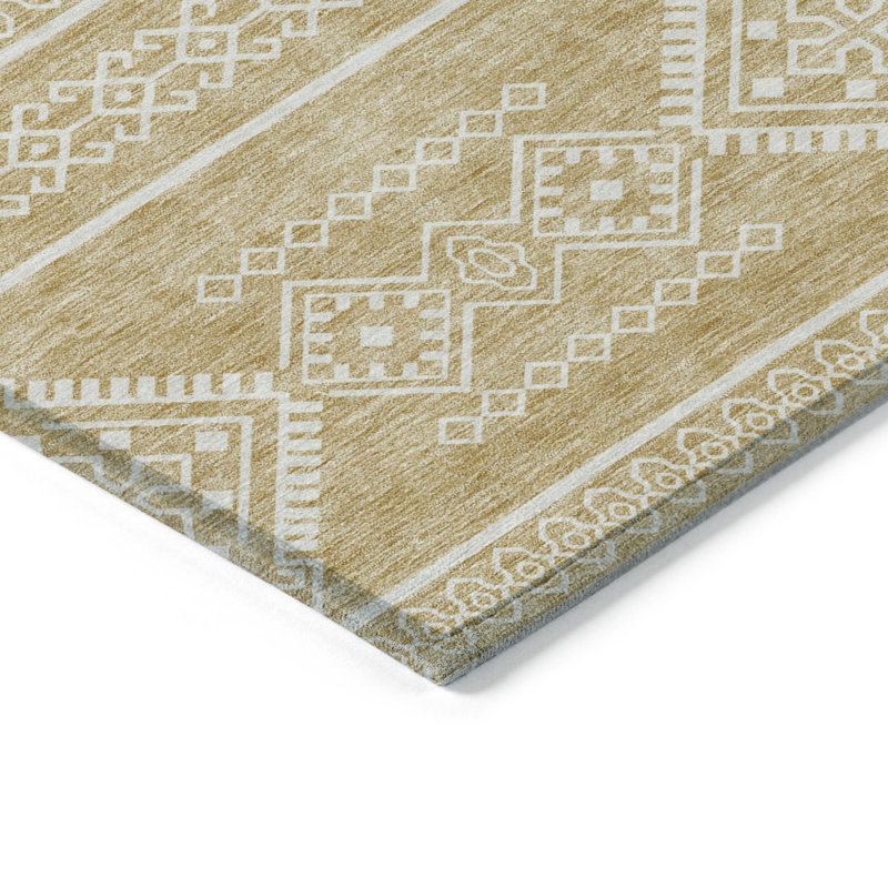 Tapis lavable intérieur et extérieur 8 pi x 10 pi doré et ivoire Southwestern