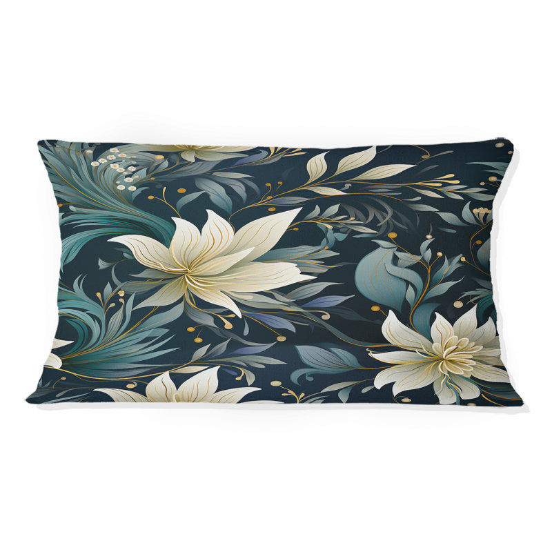 Coussin blanc à motif floral Lotus