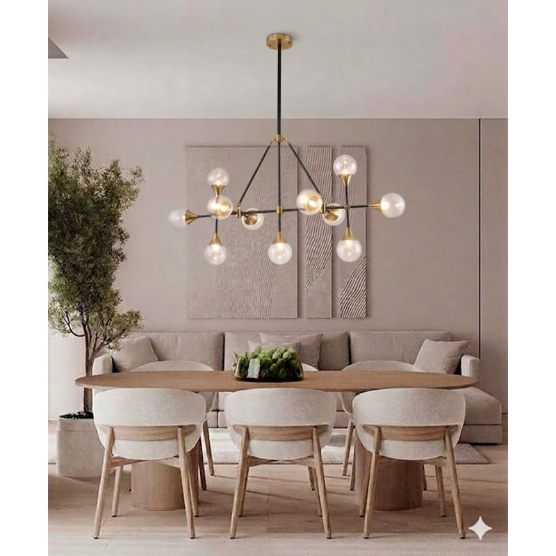 Rodrigez 11-Light Black And Gold Sputnik Chandelier With Clear Glass Shades