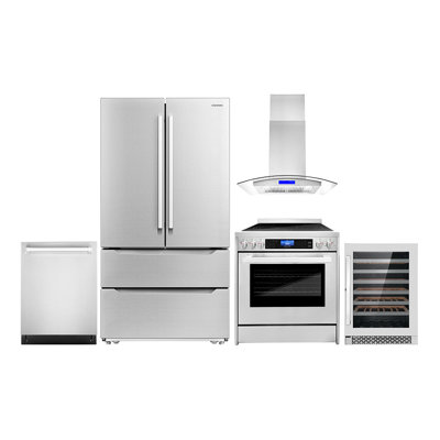 5 Piece Kitchen Package with French Door Refrigerator & 29.8"" Freestanding Electric Range -  Cosmo, COS-5PKG-141