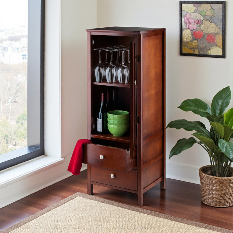 Blake Jelly Walnut Finish 2-Drawer Cupboard Storage Cabinet, 47.3'' H X 17.12'' W X 15.57'' D