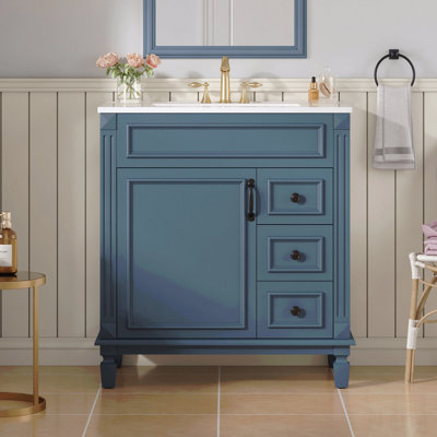 Meuble-lavabo de salle de bain avec lavabo en céramique, petit meuble-lavabo moderne, 2 tiroirs, tablette réglable