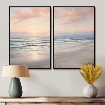 Plage sereine douce rose pastel lever de soleil - impressions sur toile côtières