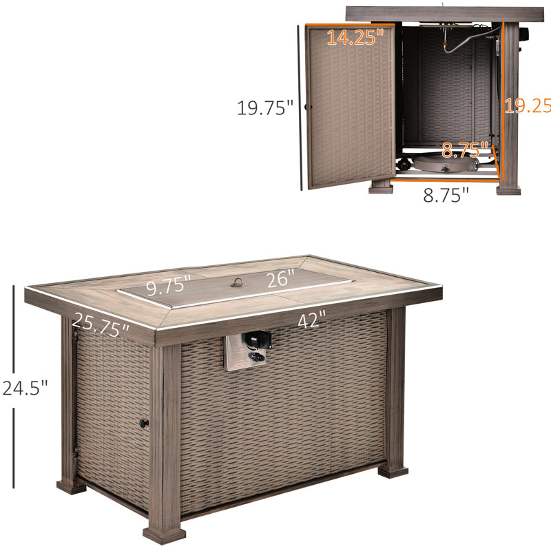 50,000 42" Fire Desk, -Effect Surface, Ceramic Tabletop, Steel Base, Lid, Lava Rocks, - Cover, , Grey Propane Table Side Prominence, Flame, Beautification, Oilblocking