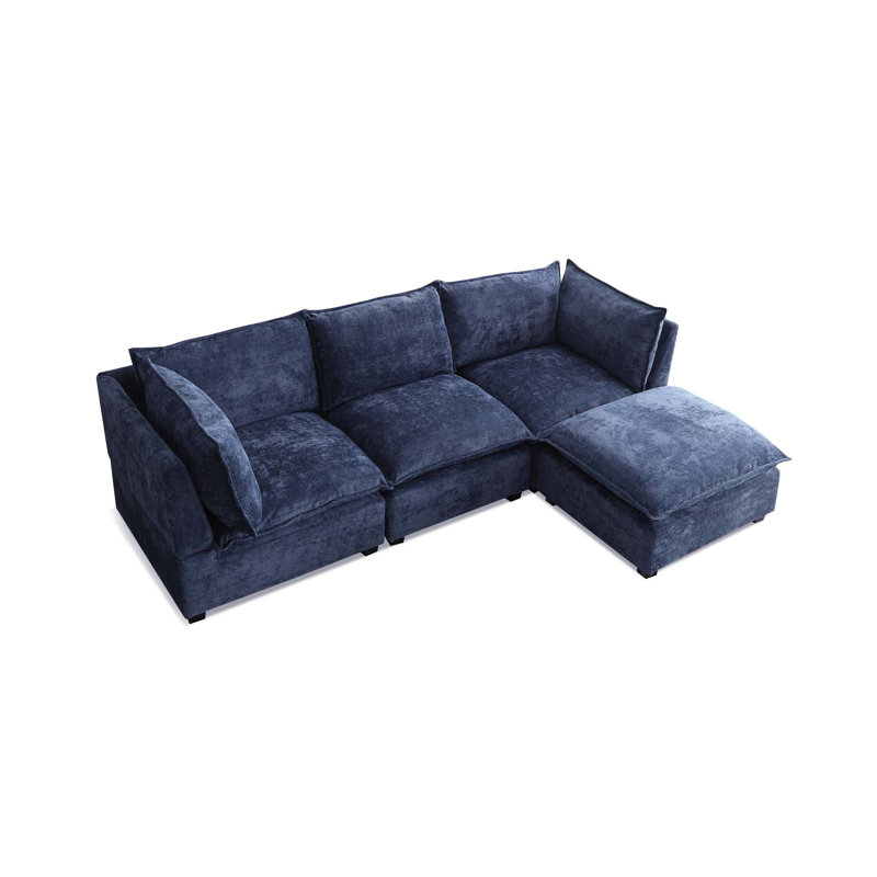 Ensemble de canapé d'angle moderne en tissu de lin en forme de L avec repose-pieds convertible pour salon, appartement et bureau