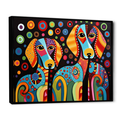 Portrait Of Two Dachshund Retro Geometric - Dog Daschund Wall Decor