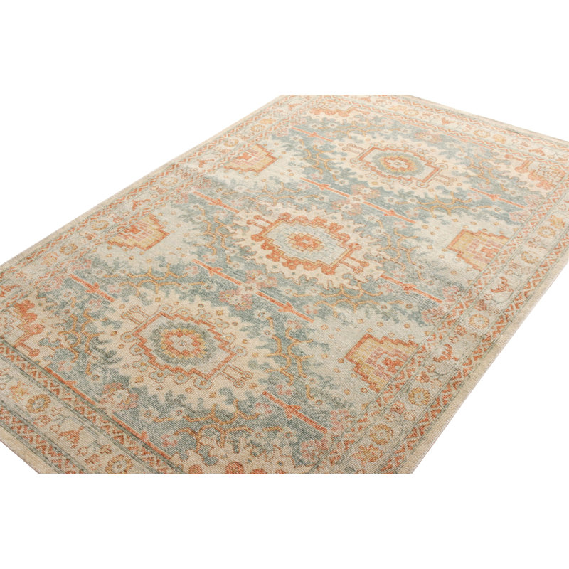 Distressed Homage Hand Knotted Wool Geometric Area Rug, Rectangle 5' x 8'