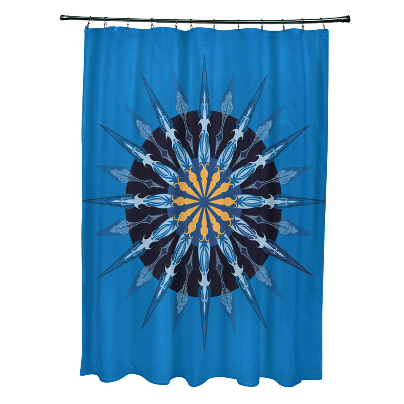 Rideau de douche à imprimé géométrique et roue de mer, bleu