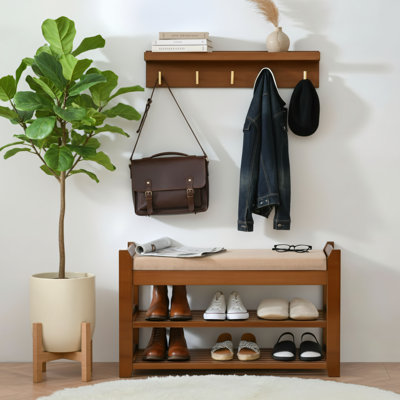 27.7-Inch Porch Bench With Coat Rack, Entryway Storage, And Shoe Bench; Suitable For Various Scenarios Including Entrance Hallways, Bedrooms, And Living Rooms.