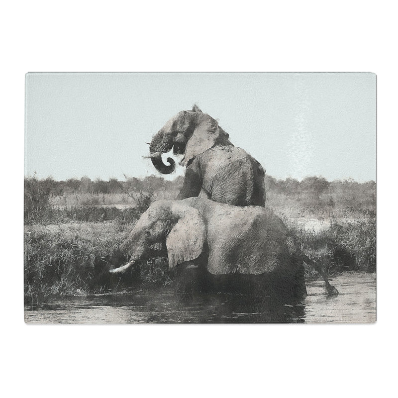 Tempered Glass Two Elephants Painting Chopping Board, 28.5 cm x 39 cm