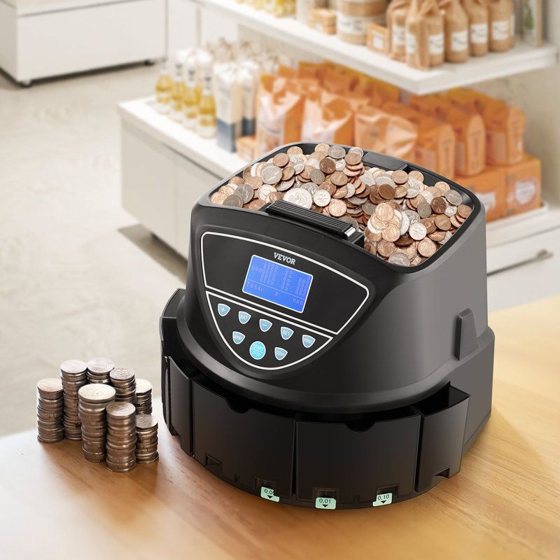 USD Coin Sorter with Screen Display Holds up to 2000 Coins 5 Coin Tubes