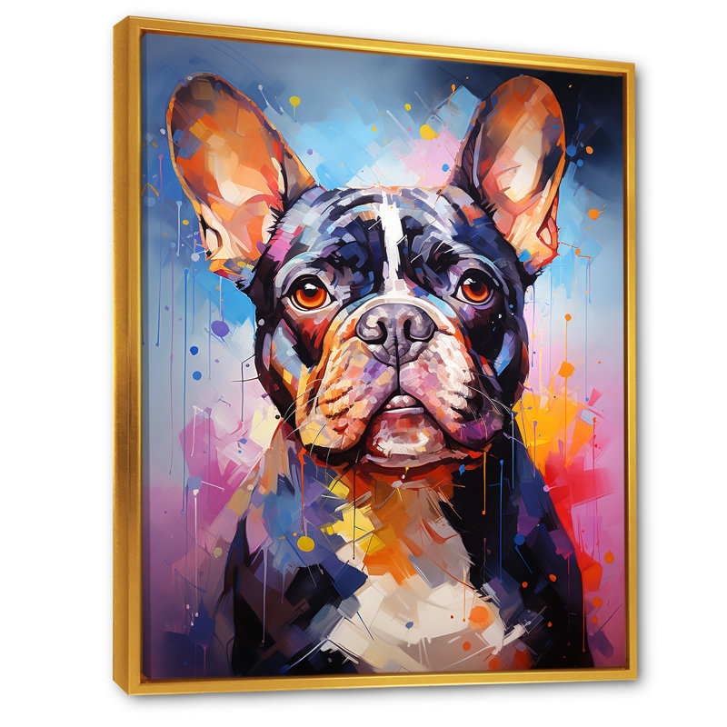 Bulldog Boldness II sur toile, Cadre flottant doré, H 32 po x l 24 po