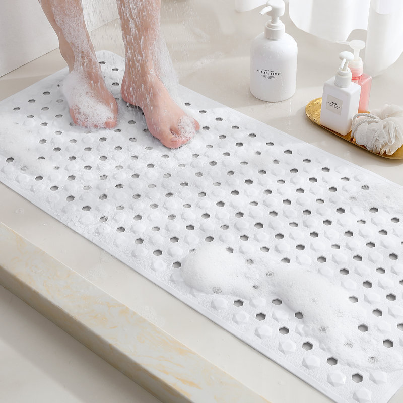 Aatos Vinyl Non-Slip Shower Mat, White, 16" W x 39" L