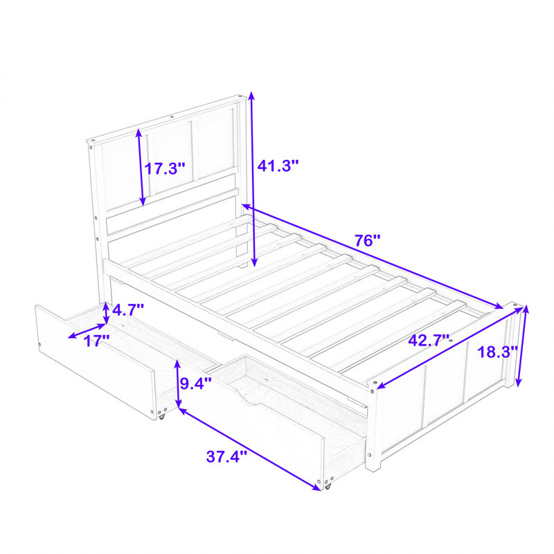 Structure de lit plateforme en bois avec tête de lit à 2 tiroirs Annaig, Espresso