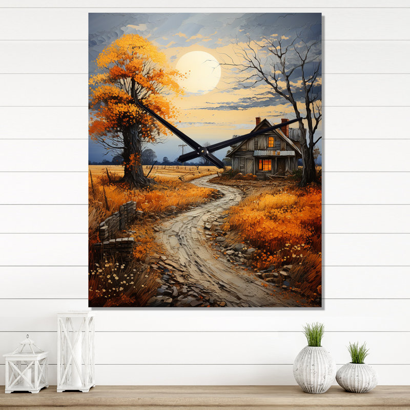 Horloge murale Farmhouse Country Elegance Pointillism II - Paysage et nature, Médium