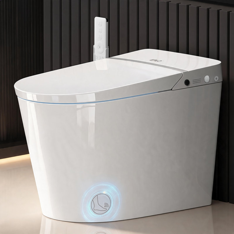 Smart Bidet Toilet with Low Noise Flushing System, Auto Open/Close Lid,Auto Flush,Foot Sensor Open/Close Seat & Flush,Built-in Tank,Blackout Flush,Elongated Modern Toilet