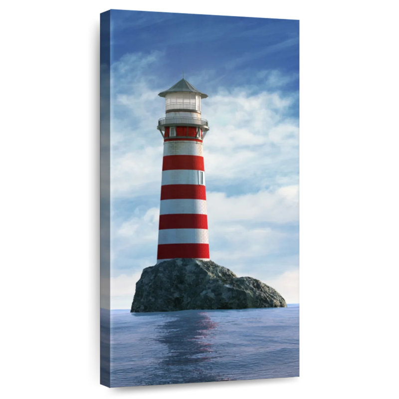 Phare blanc et rouge, H 30 po x l 15 po