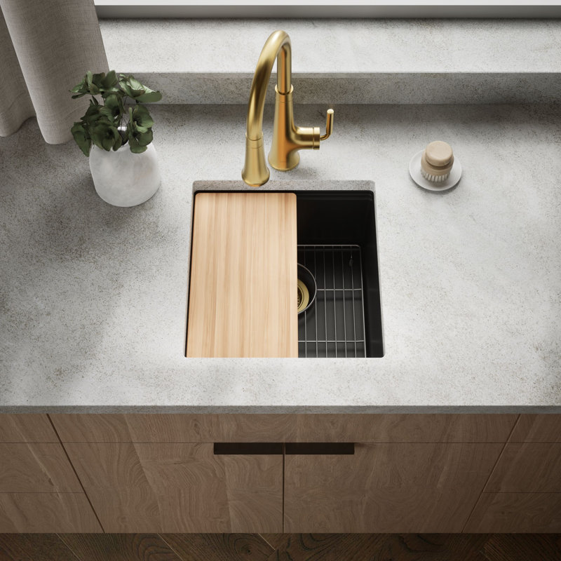 Billings Undermount Bar Sink With Accessories, Matte Black