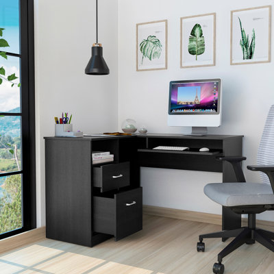 Bureau d'ordinateur en L à 2 tiroirs et 1 tablette (bureau)