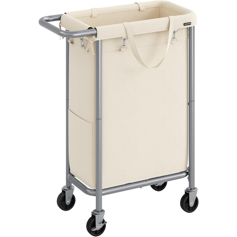 Rolling Laundry Hamper with Handles, Cream, 31.89" H x 24.02" W x 11.42" D