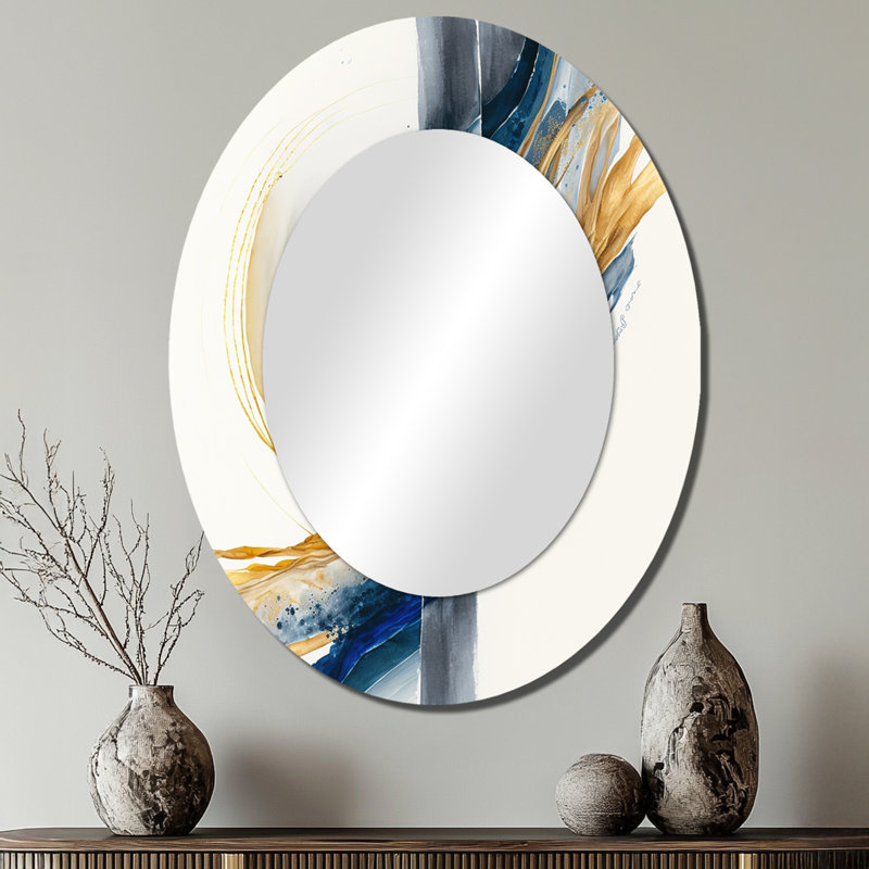 Miroir mural ovale bleu et doré, 40 po x 30 po