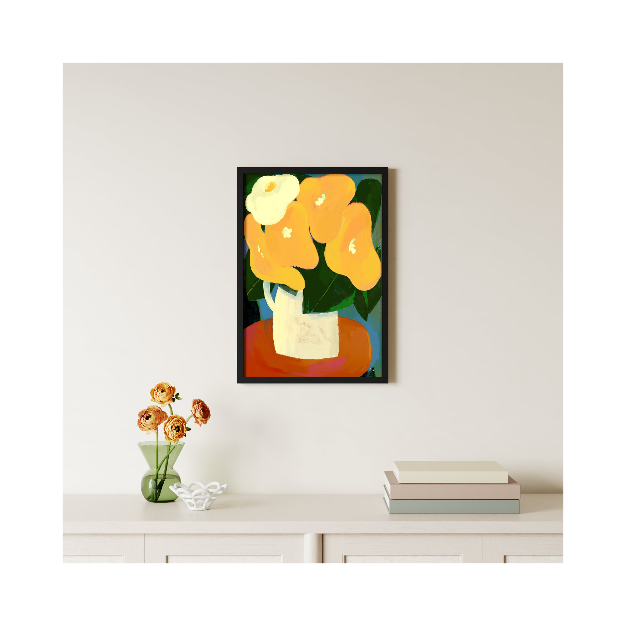 My Yellow Flowers by StudioM, Black, 25" H x 17.5" W x 1.25" D
