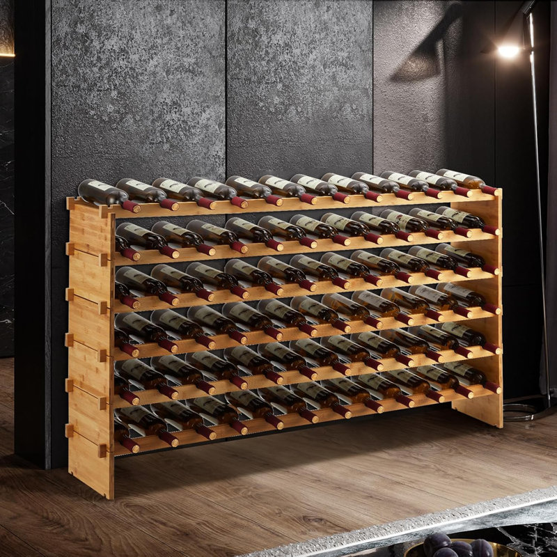 Wine Rack Bamboo Stackable Bottle Rack Bottle Stands Wine Stands Without Screws, 33.86" H x 44.88" W x 11.02" D
