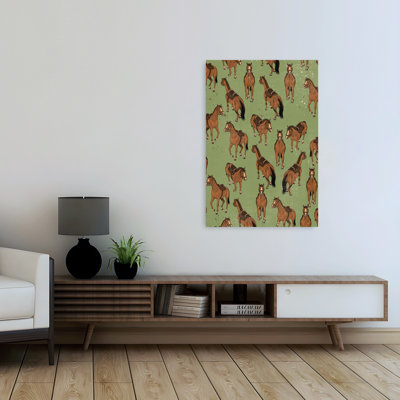 Brown Horses Pattern Abstract Contemporary Horse Landscape Nature Wall Art Print by Nicholas - Wrapped Canvas Print