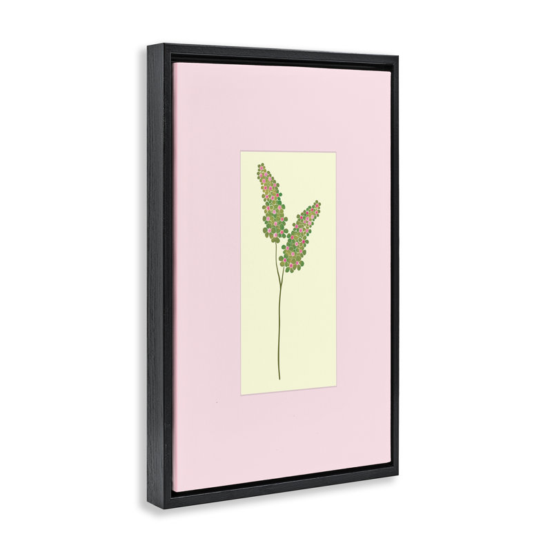 Cadre flottant Herb Sprig sur rose, design par Pooja Dave, Cadre flottant noir de jais, H 25 po x l 17 po