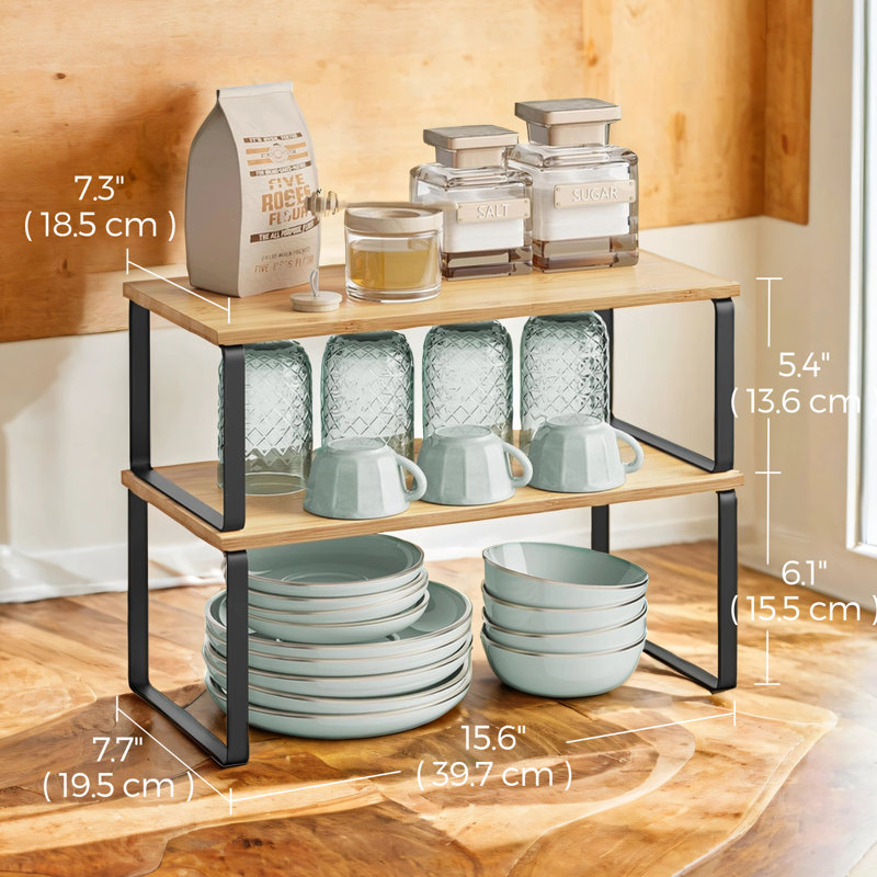 Ensemble de 2 tablettes de rangement empilables, Noir / beige naturel, H 11,6 po x l 11,7 po x P 7,7 po