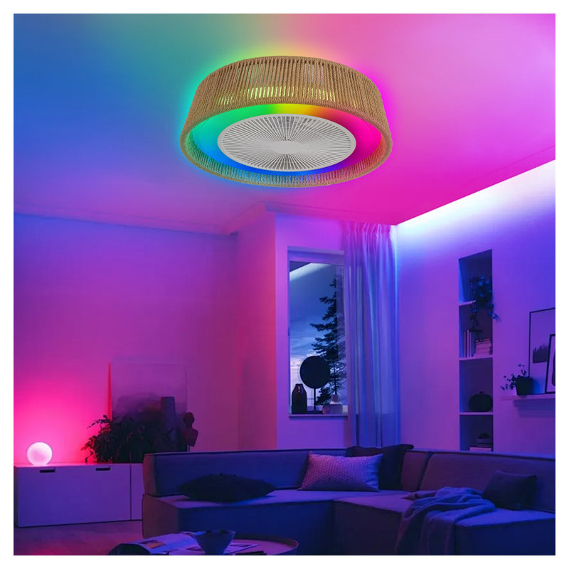 Ventilateur de plafond rustique moderne 21,3 po avec DEL RVB et moteur à courant continu silencieux