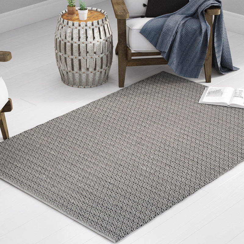 Bester Hand Woven Cotton Geometric Rug, Rectangle 5' x 7'