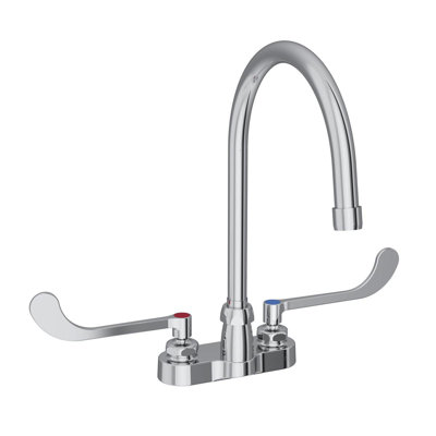 4" Centerset with Exposed Deck Faucet with 8" Gooseneck Spout 6" Wristblade Handles Chrome