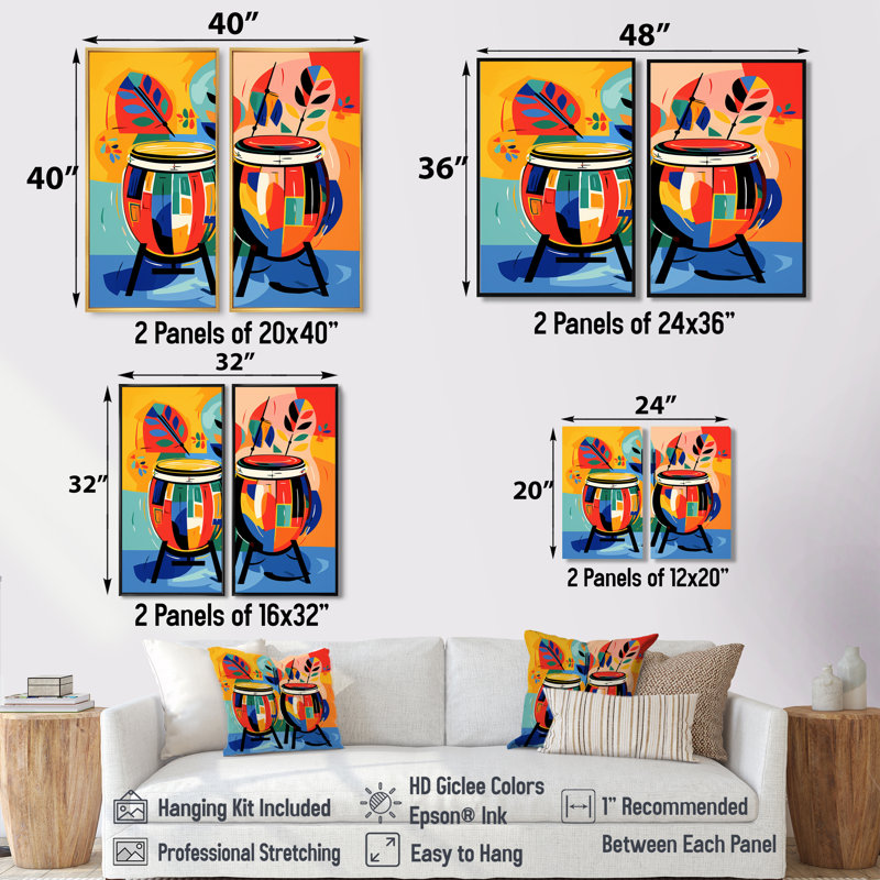 «Mexico Drums Music Instruments IV - Large Fruits», art mural, 32" H x 32" W, Impression encadrée flottante, Black
