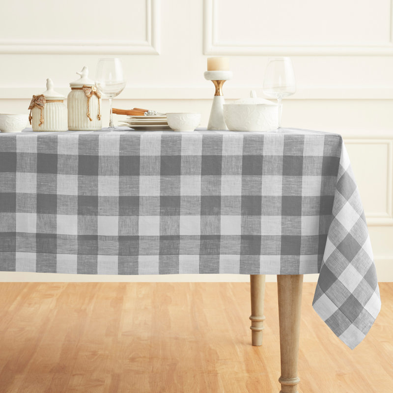 Buffalo Check - 100% Pure Linen Tablecloth, 90" x 60", Pumpkin