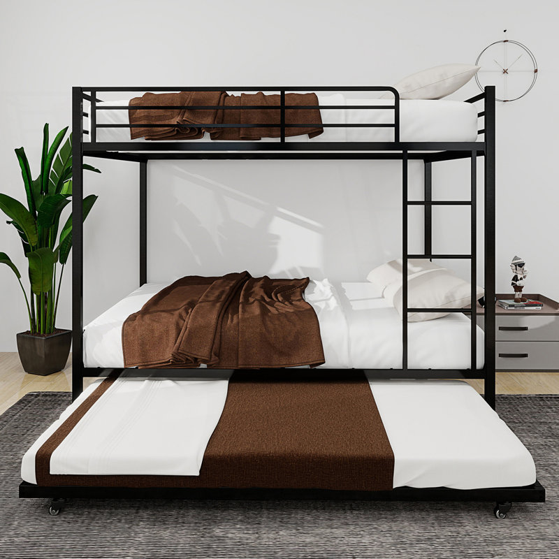 Full Size Bunk Bed With Trundle, Black, Full