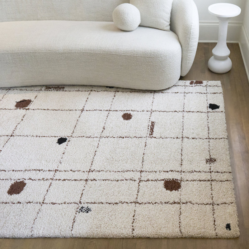 Tapis crème à motif abstrait moderne Emrys, Rectangle 5 pi 3 po x 7 pi