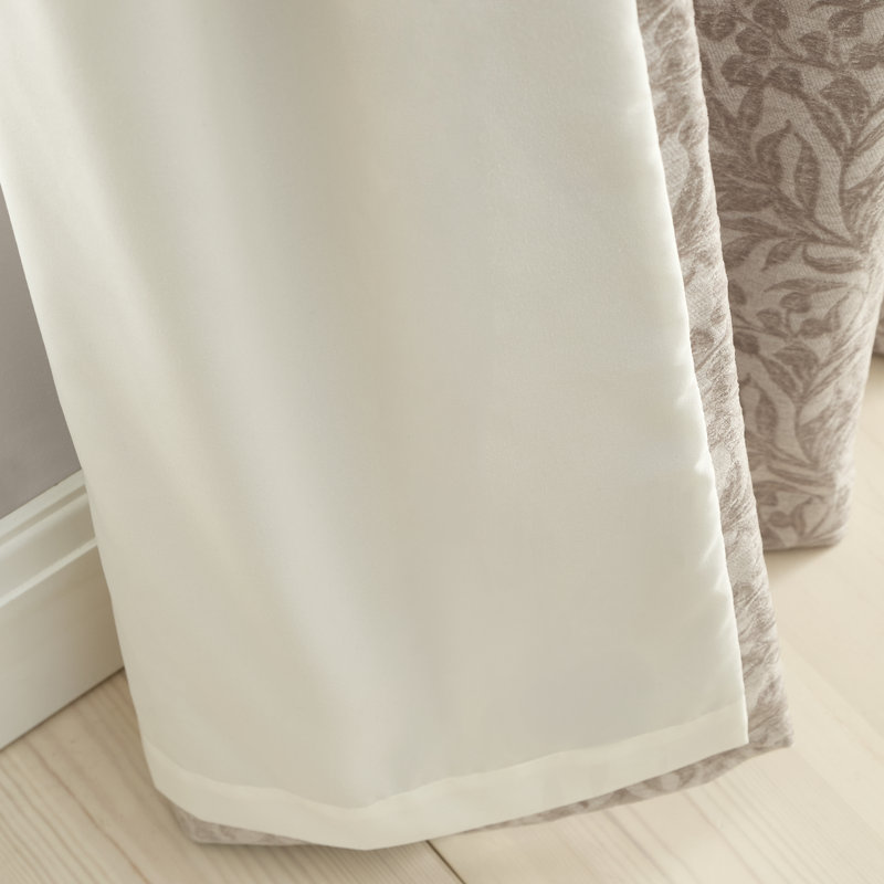 Chenille Leaves Lined Eyelet Curtains, Natural, 46x72 Inch