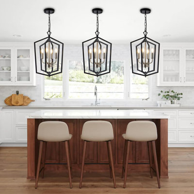 Modern Farmhouse Chandelier With 4-Light Pendant Design For Dining Room Kitchen Island Living Room Entryway