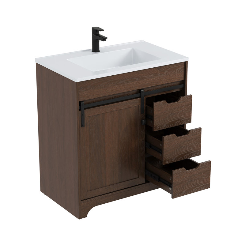 Everoak 30" Freestanding Single Sink Bathroom Vanity With Solid Surface Composite Top