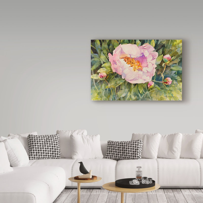 «Flowers Pink Peony» par Mattox, reproduction d'aquarelle sur toile tendue, H 16 po x l 24 po x P 2 po