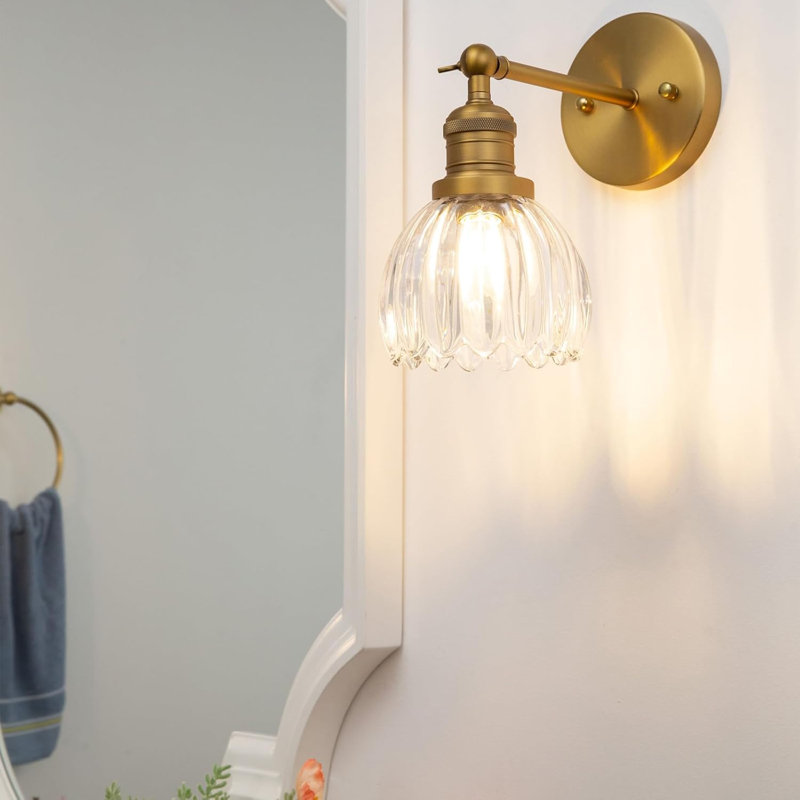 Applique murale réglable Pathson avec abat-jour en verre Tulip, luminaire câblé pour meuble-lavabo pour salle de bain, salon, chambre à coucher, éclairage rustique
