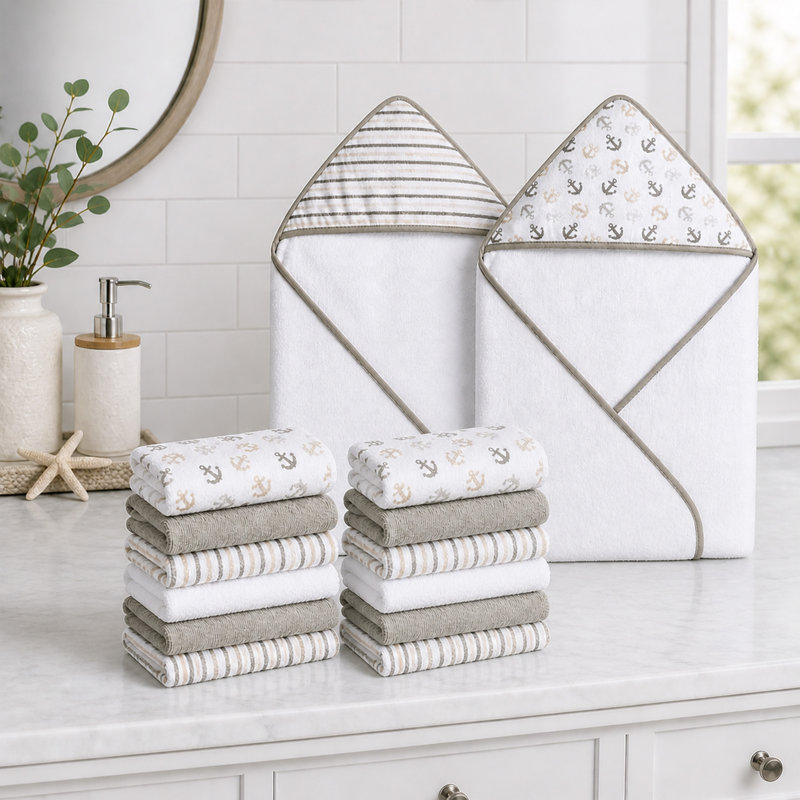 Ensemble de serviettes et gant de toilette 14 pièces Dream On Me, Grey