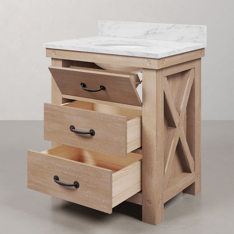 Jessen 30'' W Single Vanity, Rustic Sienna, Carrara White