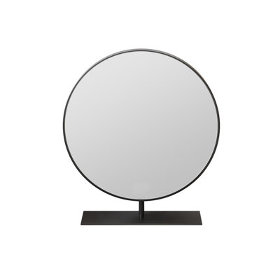Miroir de bureau minimaliste rond avec cadre noir et base rectangulaire, miroir de coiffeuse moderne pour table de maquillage