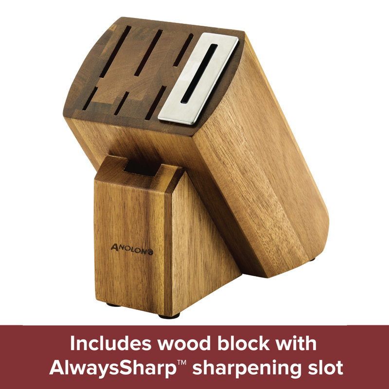 Anolon Cutlery Japanese Carbon Steel 8 Piece Knife Block Set with Built-In Sharpener