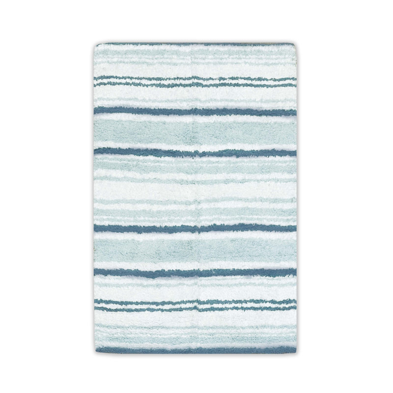 Lermitage Bath Rug, 21"W x 34"L, Navy/Aqua/White
