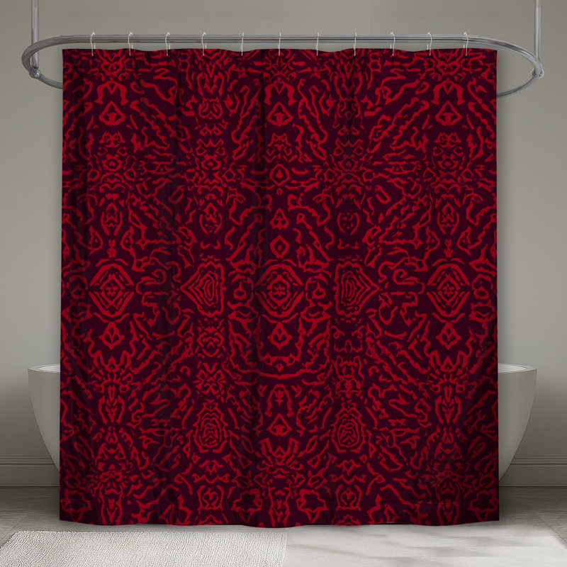 Rideaux de douche rouge orné de damas extra longs, L 70 po x H 84 po