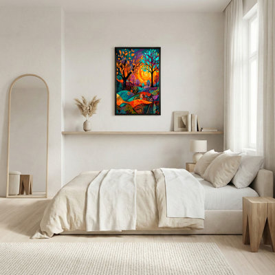 Art abstrait sur toile, paysage abstrait avec arbres colorés et Rolling Hills